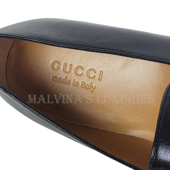 GUCCI SHOES MENS BLACK LEATHER LOAFERS w SILVER TONE HORSEBIT sz 13 13.5 US - Picture 11 of 15